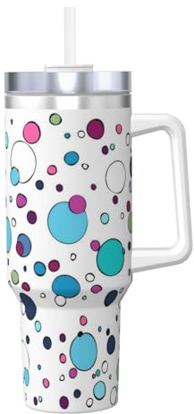YWSOTRE Patrón de burbujas en colores pastel,Botella de agua de acero inoxidable con asa para bebidas frías y calientes de 40 oz.