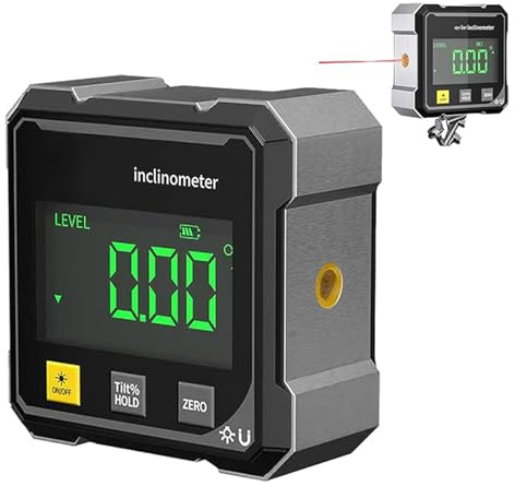 4-seitiger magnetischer digitaler Winkelmesser, LCD Neigungsmesser Inklinometer, Digital LCD Winkelmesser mit Magnetfuß, Neigungsmesser, Wasserwaage Winkelmessgerät für Holzbearbeitung