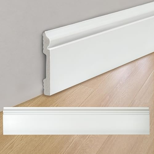BOBIBAN 8 Pcs Wall Baseboard Molding Trim 47.2 x 3.15 in, High Impact Polystyrene Waterproof Skirting Board for Home Decor, Installed with Glue Not Include(8PC)