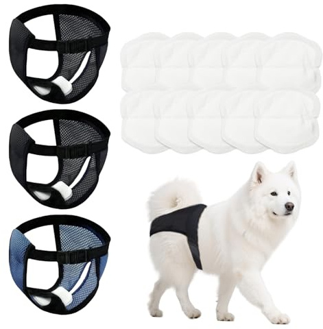 3er Pack Höschen für Hunde Läufigkeit mit 10 Damenbinden, Weich, Atmungsaktiv und Verstellbar Schutzhose Hündin, Wiederverwendbare Periodenhose Hund, Läufigkeitshose, M