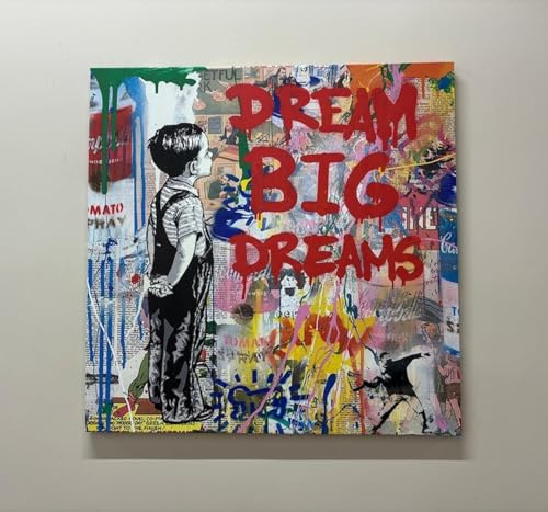 TONGYINLI Poster artistico di un ragazzo con graffiti, dipinto murale di graffiti Dream Big, quadri per l'arredamento dell'ufficio, poster e stampe per il soggiorno, cornice 70x70 cm