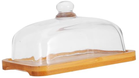 TOYANDONA Mantequera Soporte Elegante de Madera y Vidrio Rectangular con Tapa para Mantener Frescura para Pasteles y Snacks en Mesa de Comedor o Cocina
