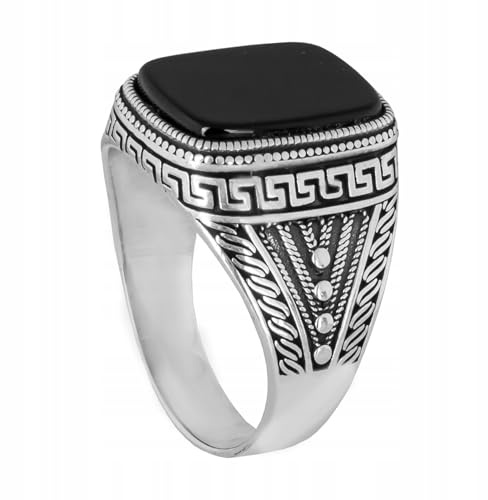 Ulex Premium 925 Sterling Silber Ringe Herren Siegelring Onyx Schwarz Poliert Oxidiert Elegant Herrenring Handgefertigt Schmuck Größe 71