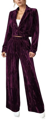 Generisch Tuta in velluto, 2 pezzi, da donna, pieghevole, termica, morbida, delicata sulla pelle, in due pezzi, elegante, tinta unita, classico, slim fit, elasticizzato, per il lavoro