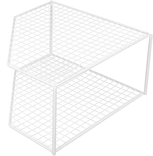Veemoon Kitchen Pan Rack Corner Shelf Stand Double-Layer Iron Pot Organizer Raised 18Cm White Tiered Shelf for Tabletop and under Sink Storage