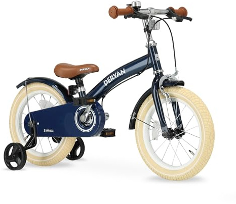 Deryan barncykel 14 tum | 3-i-1 balanscykel | Cykel med justerbar sadel och styre | Barncykel för pojkar och flickor, 3,5 till 5 år | Blå
