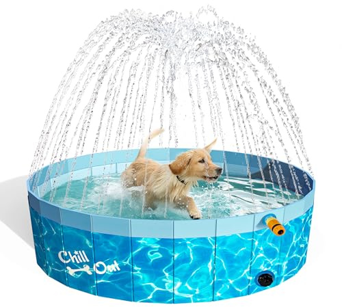 ALL FOR PAWS Hundeplantschbecken mit Sprinkler, 2-in-1 Faltbarer Hundepool, Hundeschwimmbecken, tragbares, rutschfestes Haustierbecken für den Garten im Sommer, 120 cm (M)
