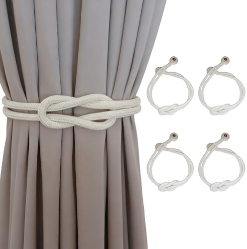 COGVOHY 4 Stück Magnetische Vorhang Raffhalter, Europäische Raffhalter für Vorhänge Gardinen Halter Holdbacks Haken Clip, Magnetische Gardinenhalter für Zuhause Büro Hotel Dekorativer Vorhang (Beige)