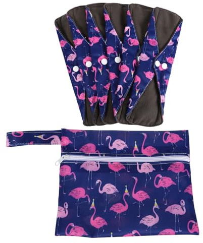 ibasenice Juego de Compresas Menstruales Reutilizables 7 Piezas Tamaño M Color Flamenco con Bolsa, Toallas Sanitarias Lavables Ultrafinas para Protección Diaria y Uso Femenino