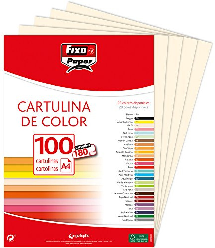 Fixo Paper 11110444 – Paquete de cartulinas A4 – 100 unidades color marfil, 180g
