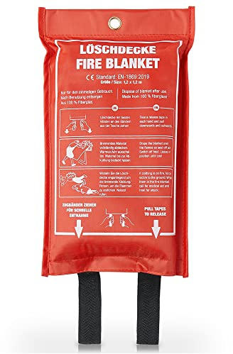 Amazy Coperta Antincendio (XL | 1,2 x 1,2 m), incl. Borsa protettiva e gancio per appendere