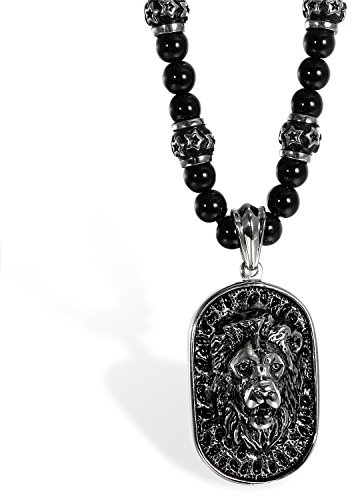 Flongo Herren Halskette Medaillon Edelstahl mit Anhänger Löwe Kopf Löwenkopf Strass Krone King Tog Tag plattenkette Wikinger königskette Kette für Männer gold silber schwarz