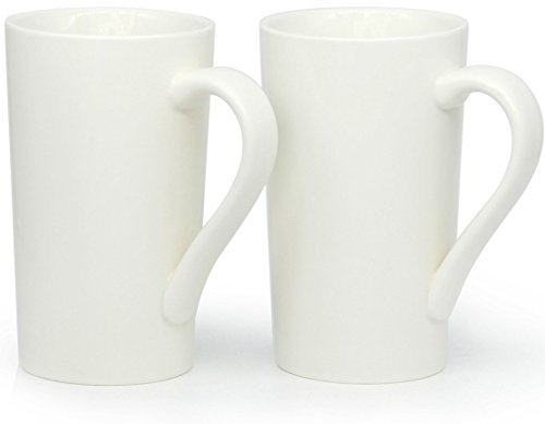 Smilatte 20 oz / 600ml Large Coffee Mugs, M007 Plain Tall Ceramic Cup with Handle for Dad Men, Set of 2, White