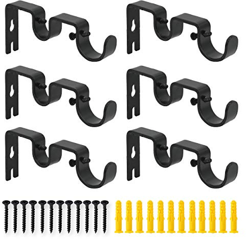 AddGrace 6 Stück Doppel-Gardinenstangenhalterung Schwarz | robuste Vintage-Gardinenstangenhalterung für 2,5 cm und 1,6 cm Stange