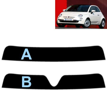 Sonnenblendstreifen für-FIAT 500 3-Türen 2007-2011 Passgenaue Tönungsfolie (05% Tiefschwarz, B)