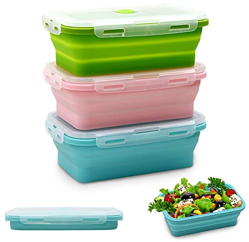 Alimat PluS 3 Pack Silicone Collapsible Food Containers with Lids 800ml | Reusable Meal Prep Lunch Containers, Microwave, Freezer and Dishwasher Safe