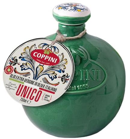 Unico 750mL Olio extra vergine 100% italiano in ceramica originale di Deruta Verde