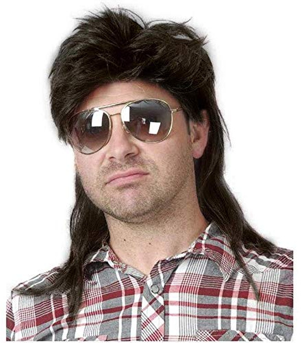 Beweig Perücke Männer Schwarz Vokuhila 80er Mullet Lang Synthetische Haare Cosplay Halloween Kostüm Party