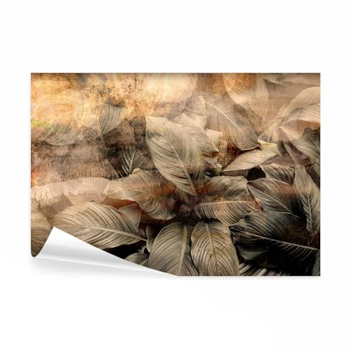 decomonkey Fototapete selbstklebend Pflanzen 343x256 cm Selbstklebende Tapeten Wand Fototapeten Tapete Wandtapete klebend Klebefolie Laub Natur Botanik Vintage Retro Brun