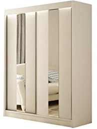 ALTDECOR Kleiderschrank mit Spiegel und Schiebetüren, kugelgelagerte Führungsschienen und Aluminium-Leisten - LUKIA - 120 cm Weiß mit Spiegel