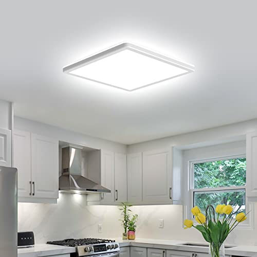 slochi LED Deckenleuchte, 18W Ultra Dünn Deckenlampe Flach 22cm, 6500K Kaltesweiß, LED Deckenleuchte Quadrat für Schlafzimmer, Wohnzimmer, Bad, Balkon, Flur, Küche