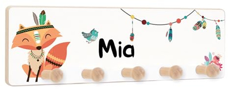 Holzura Kindergarderobe Kleiderhaken für Kinder, Hakenleiste und Garderobe für das Kinderzimmer, Garderobenleiste aus Holz für die Wand