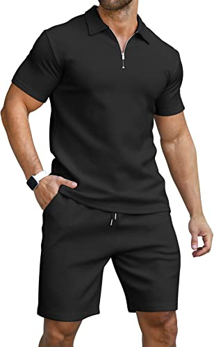 KUYIGO Uomo Polo e Pantaloncini 2-Piece Set Abbigliamento Tuta Estiva Moda Casual Tute Sudore M-3XL