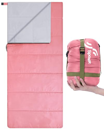 Saco de Dormir Compacto Sportneer el Verano para Clima cálido, Ligero, portátil, Saco de Dormir para Adultos, niños, para Camping, Senderismo, mochilero y al Aire Libre, 15℃~25℃, Rosa