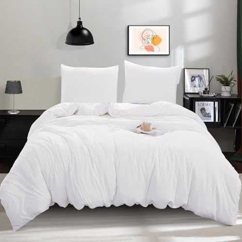 ohano Juego de ropa de cama de 200 x 220 cm, 3 piezas, funda nórdica de microfibra de 200 x 220 cm y 2 fundas de almohada de 80 x 80 cm con cremallera, suave y suave para todo el año, color blanco