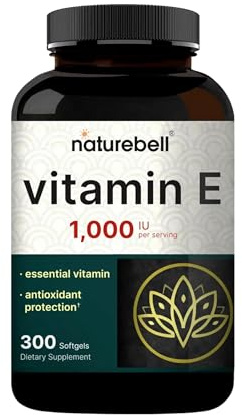 NatureBell Vitamin E 1,000 IU Per Serving - 300 Softgels - Antioxidant Supplement for Skin, Heart & Brain Health Support - High Bioavailability* - Gluten-Free & Non-GMO