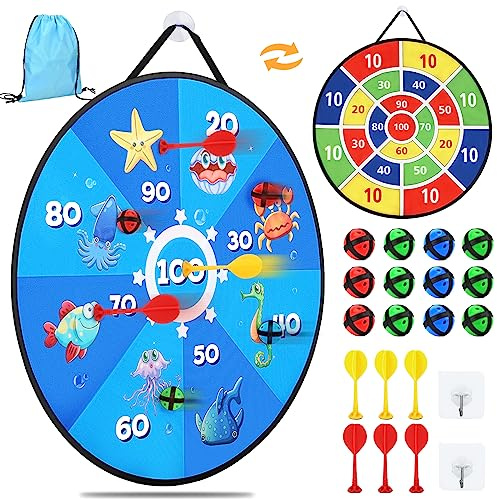 66 cm dubbelsidigt hopfällbart set med darttavla, Maomaoyu kardborrband, dartbräda, set för fest, trädgårdsspel för barn med 12 kardborrbollar, utomhusleksaker och gåvor för 5, 6, 7, 8, 9, 10, 11 år