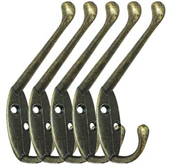 EAUSO Wandhaken,Kleiderhaken,Küchenhaken,5 Retro-Haken im nostalgischen Stil, doppelter Kleiderhaken, Wandbehang, Kleiderhaken, Türaufhänger, Metallhaken, 4,9 × 3,3 cm (Color : A)