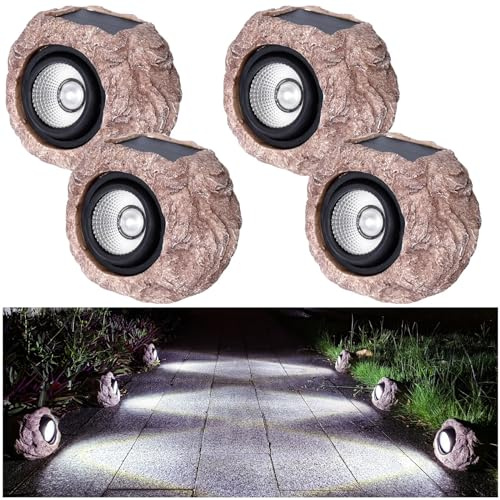 HDUAN IDT 4 Pack Solar Rock Lights Outdoor, Super Bright Solar Garden Stone Spotlight, Led Landscape Lighting for Pathway Lawn Patio Porch Yard Walkway