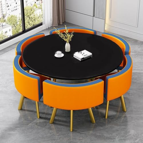 EpuzeR Esstisch mit 6 Stühlen Set Konferenztisch fstrapazierfähiges Kunstleder, Küchentisch Verhandlungstisch Balkon Esstisch Set 6 Personen(Orange)