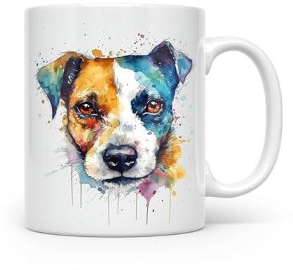 Anonymous Gifting Taza con impresión de perro en acuarela – hermosa taza impresa brillante – Jack Russell