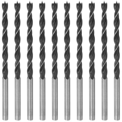 sourcing map 10pcs Brad Point Drill Bits 10mm(25/64) Dia Straight Round Shank Drill Metric Brad Point 5.1 Drilling Depth Spiral Twist Drill Bits for Carpenter Woodworking Plastic Rubber