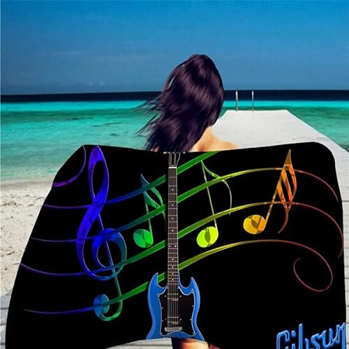 okoikfc 3D Strandtuch 80x160 cm Gitarre Badetuch Groß Gitarre Microfaser Handtücher Weich Schnell Trocknen Strandhandtuch Herren Frauen Badetücher, Strandtücher Strandlaken Handtuch A1333