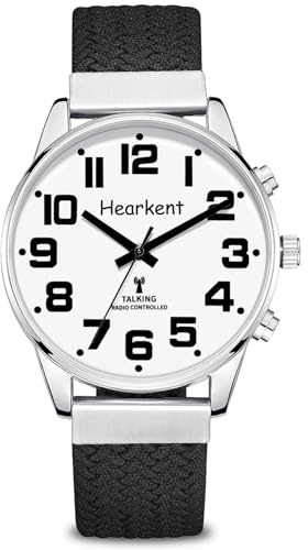 Hearkent Reloj parlante para personas con discapacidad visual y personas mayores, números grandes, reloj de voz para ciegos y ancianos, con acento americano claro, Blcak, Hombres, Reloj con
