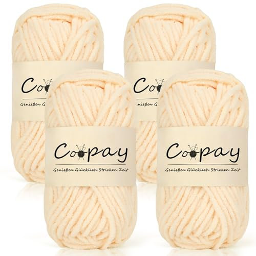 Coopay Lot de 4 pelotes de laine chenille épaisse pour crochet, 50 g chacune, super moelleuse, douce, pour couverture de bébé, pour chapeaux, écharpes, chaussettes, sacs, milkshake