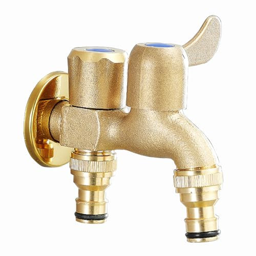 SXWYLZ Wasserhahn Doppel Auslauf Doppel Wasserhahn Garten Messing Wasserhahn Wandmontage Kaltwasser Frostsicherer Außenwasserhahn Doppelwasserhahn