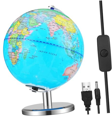BESTonZON Globo Terráqueo de Mesa Iluminado con Soporte de Metal y Luz Nocturna para Aprendizaje de Niños en Sala o Oficina