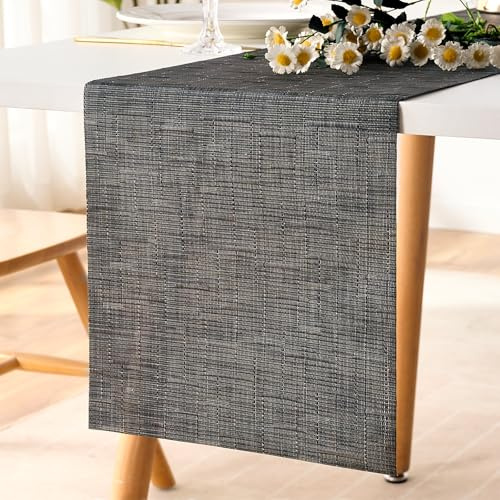 LRartdeco Tischläufer Schwarz,Tischläufer Modern,Tisch Läufer Abwaschbar Wärmeisoliertes PVC, Table Runners Tischdeko, für Tisch Deko Drinnen und Draußen, 30 x 180 cm