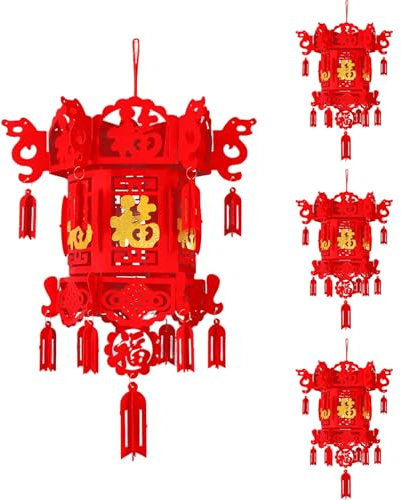 Linternas Rojas, Exquisita Linterna China con Fu Dorado, Decoraciones Colgantes Tradicionales De Tela No Tejida, para El Festival De Linternas De Año Nuevo Festival De Otoño Medio(A-10in-4pcs)