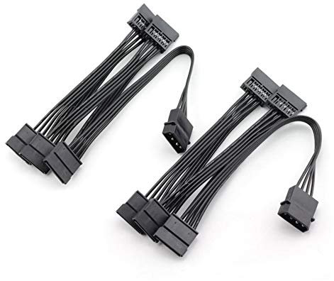 MAKIVI 2PCS molex 4Pin IDE to 5 SATA 15Pin Hard Drive Power Supply Splitter Cable for DIY PC Sever 18AWG 4-Pin to 15-Pin Power