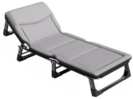 Generisch Klappbares Bett mit Matratze, 4-Fach verstellbare Rückenlehne mit 3D-Memory-Kopfstütze, tragbares Klappbett, Liegestuhl für Strand, Rasen, Camping (grau, 192 x 65 x 28 cm)