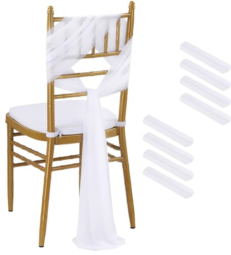 BrillShine 8er Set Stuhlhussen, Weißer Tüllstoff Stuhlhussen Dekoration 26x240cm Stuhldekoration geeignet für Partys, Hochzeiten, Hotel Bankett
