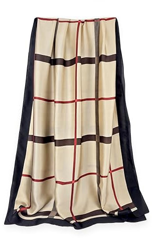GLORIS Damen schal fein seidig groß 180 x 90 cm Kariertes Rot Braun-Beige. Halstuch Tuch für Frauen. Kopftuch Halstuch Schal. Seidenschal Elegante