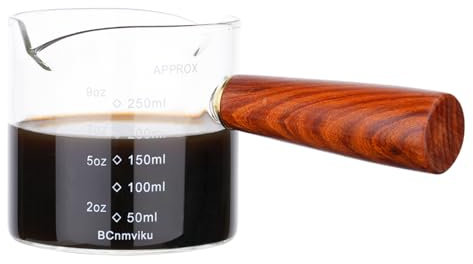 NCnnwovf 250ml 8.5OZ 1CUPS Espresso Glass,Espresso Shot Glasses with Wood Handle,Double Spouts Coffee Shot Glasses for Machine Accessories