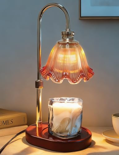 Flower Candle Warmer Lamp with Timer: 3 Smart Timer Modes, 4 Brightness Levels, Adjustable Height & Fire-Free Safety – Stylish Home Decor & Gift Idea – Wax Warmer for Scented Candles