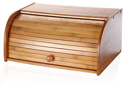 Hogar y Mas *Tara* Panera Bambú Natural, con Abertura de Persiana. Ideal para Cocina Diseño Práctico/Madera 50x28x26,5 cm *Tara*